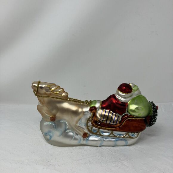 PESCHKA Hand Blown Glass Christmas Santa Sleigh Tree Gifts Reindeer Figurine 9" - Picture 5 of 14